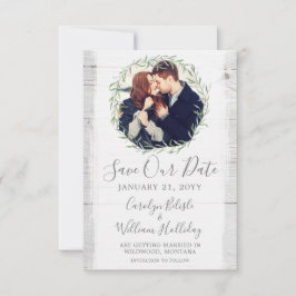 Rustik krans av trä och botaniska blad för Save Th Inbjudningar