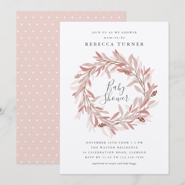 Rustik krans baby shower inbjudan (Fram/baksida)