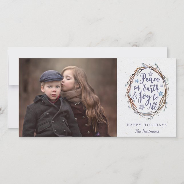 Rustik krans Fred på Julfoto på jorden Julkort (Framsida)