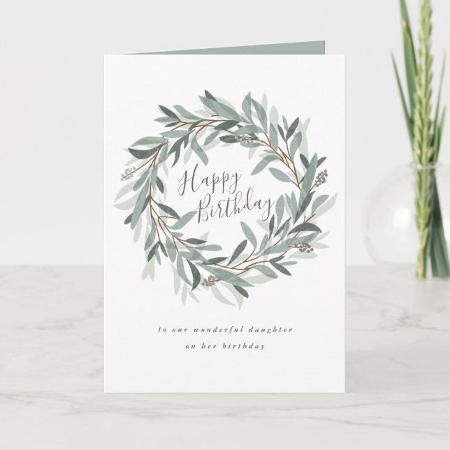 Rustik krans glad födelsedag kvinna kort (Framsida)