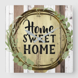 Rustik krans i vitt och brunt med botaniska detalj fyrkantig klocka