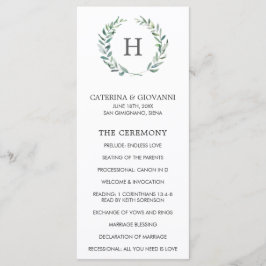 Rustik krans med grönska Monogram Elegant Bröllop Program