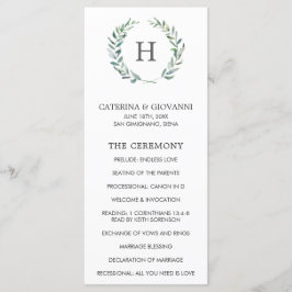 Rustik krans med grönska Monogram Elegant Bröllop Program