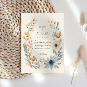 Rustik krans med vilda blommor för trädgårdsbröllo tack kort