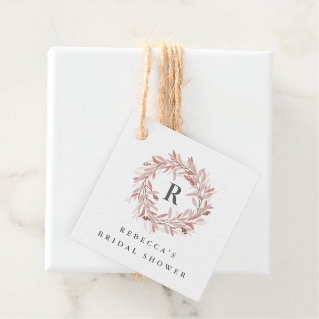 Rustik kransmonogram bröllopsfestlig favoritetseti gåvor etiketter (På plats)