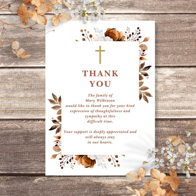 Rustik kristen livs firande i blomsterutförande tack kort (Rustic Floral Christian Celebration Of Life Thank You Card)