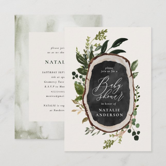 Rustik krita + inbjudan till babydusch för träsegm (Fram/baksida)