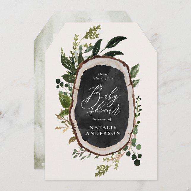 Rustik krita + inbjudan till babydusch för träsegm (Fram/baksida)