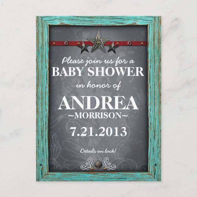 Rustik Kritskrifts Baby Shower Inbjudan Vykort (Framsida)