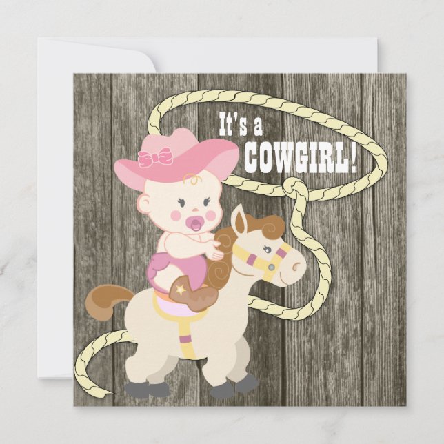 Rustik lada trä cowgirl baby shower inbjudningar (Framsida)