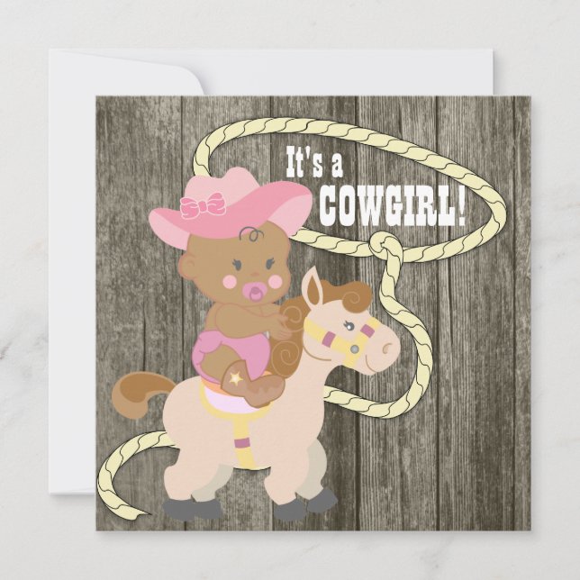 Rustik lada trä cowgirl baby shower inbjudningar (Framsida)