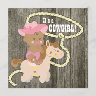 Rustik lada trä cowgirl baby shower inbjudningar