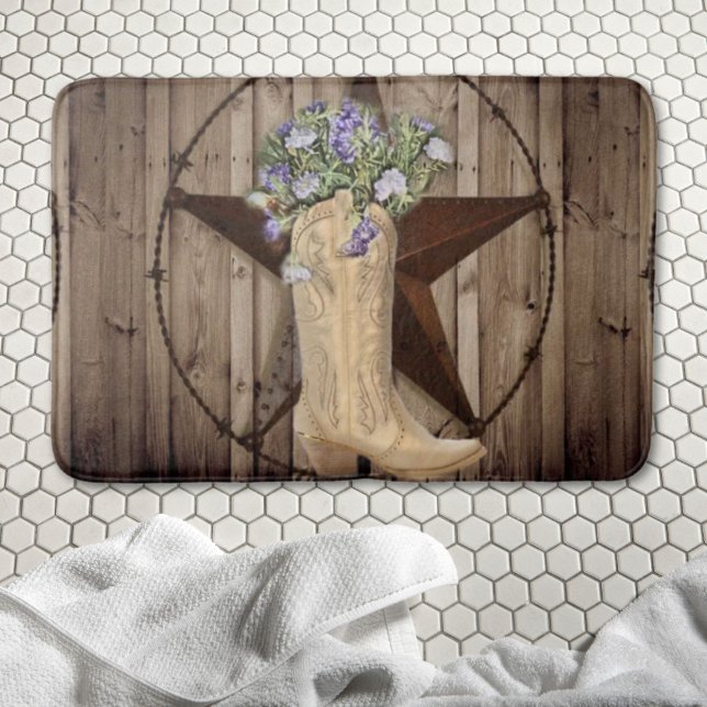 rustik lada trä vildblomma western stjärna cowgirl badrumsmatta (rustic barn wood wildflower western star cowgirl bath mat)