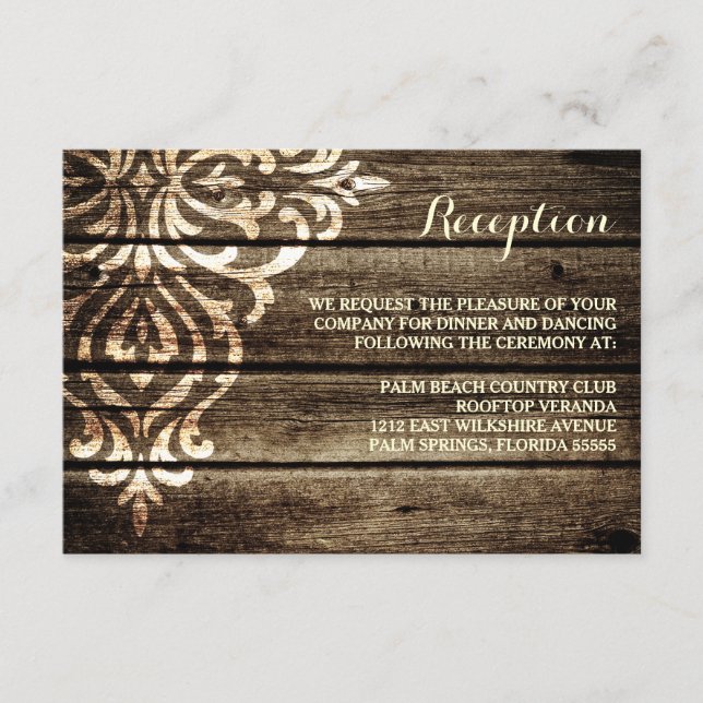 Rustik Ladalagsbröllop med Damascering Vintage Brö Tilläggskort (Framsida)