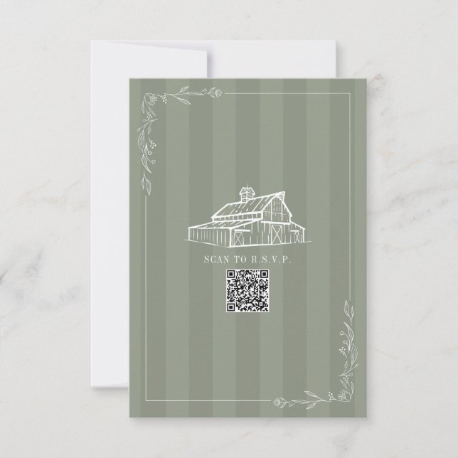 Rustik ladugårdsbröllop med QR-kod för RSVP i Sage OSA Kort (Framsida)