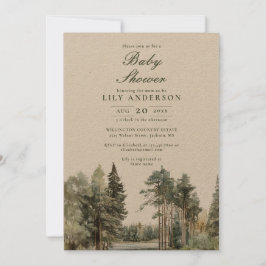 Rustik Lake Skog Vattenfärg Baby Shower Inbjudningar