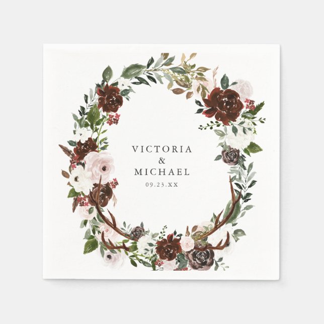 Rustik Land Boho Blommig Monogram Pappersservett (Framsidan)