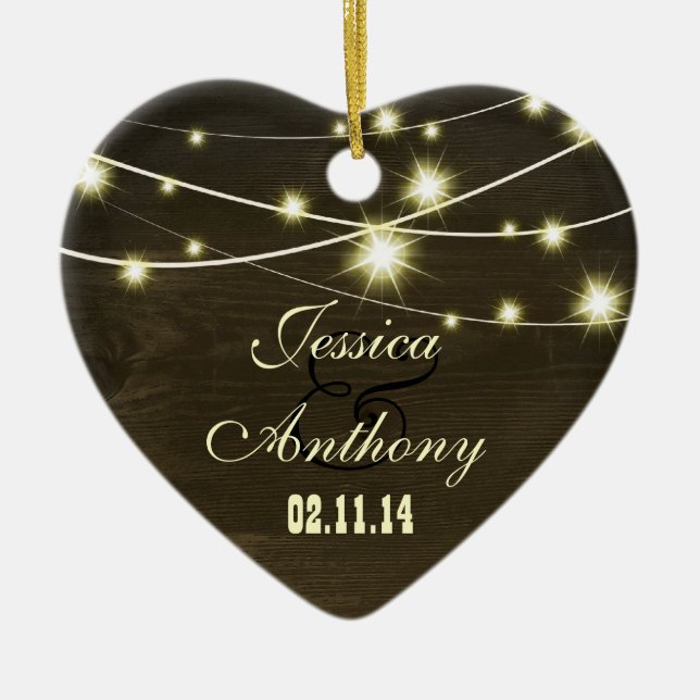 Rustik land med sträng av ljus julgransprydnad keramik (Framsidan)