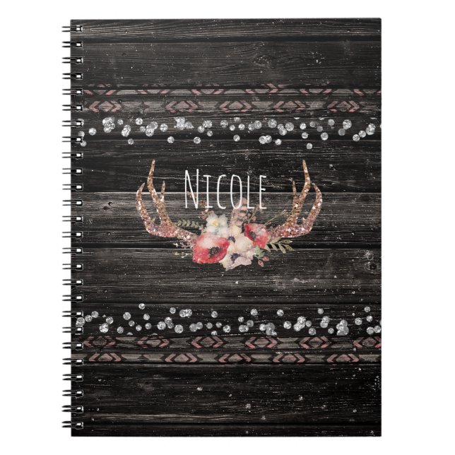 Rustik Landlig Glamour Blommor & Horn Chic Boho Anteckningsbok (Framsidan)