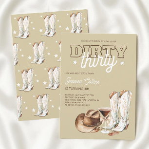 Rustik landsby Dirty Thirty 30-års födelsedagsfest Inbjudningar