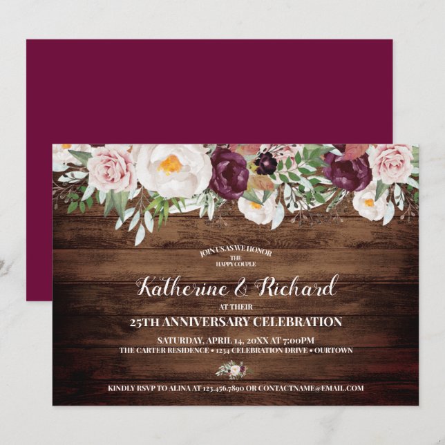 Rustik landsbygd blommig bröllops jubileumsfest inbjudningar (Fram/baksida)