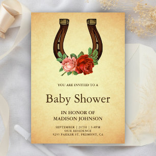 Rustik landsbygd blommig hästsko baby shower inbjudningar