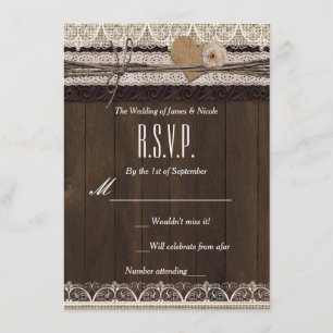 Rustik landsbygd Jute spets & Trä RSVP-kort Inbjudningar