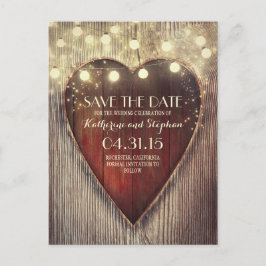 Rustik landsbygd spara datum & snidade hjärtljus meddelande vykort
