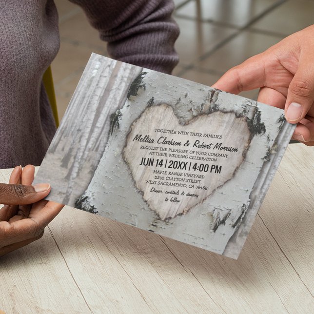 Rustik Landsbyls Silver Björk Bröllop Inbjudningar (Skapare uppladdad)