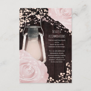 Rustik Lantern Baby Pink Rosor Bröllop Tilläggskort