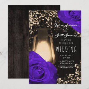 Rustik Lantern och Violetta Rosa Rosor Bröllop Inbjudningar