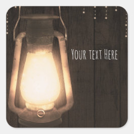 Rustik Lanterna & Ljus Brun Lada Trä Bröllop Fyrkantigt Klistermärke