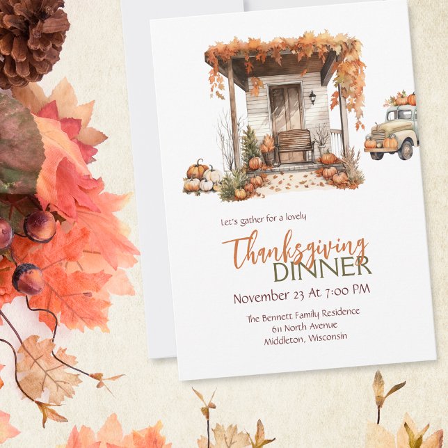 Rustik lanthushållsveranda pumpa Thanksgiving Inbjudningar (Skapare uppladdad)