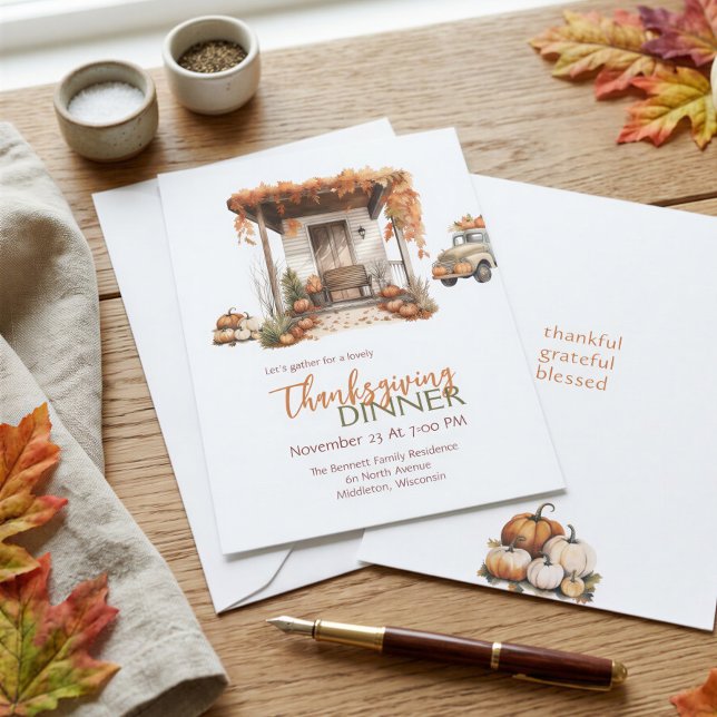 Rustik lanthushållsveranda pumpa Thanksgiving Inbjudningar (Skapare uppladdad)
