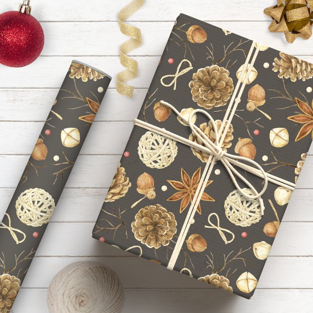 Rustik lantlig akvarell tallkotte Thanksgiving Presentpapper (Skapare uppladdad)