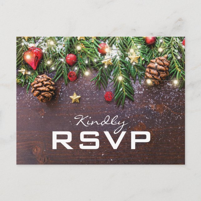 Rustik lantlig jul firande vinter RSVP Inbjudan Vykort (Framsida)