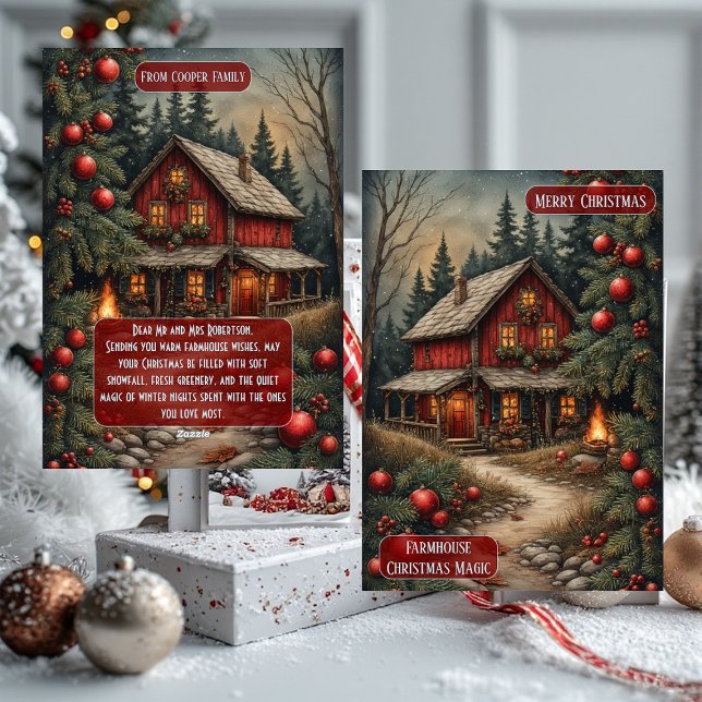 Rustik lantlig magisk julstuga burlap  julkort (Elegant Rustic Farmhouse Magic Christmas Cottage Burlap Holiday Card)