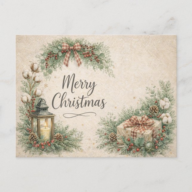 Rustik lantlig Merry Christmas  Helg Vykort (Framsida)