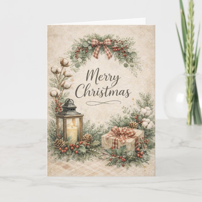 Rustik lantlig Merry Christmas  Helgkort (Framsida)