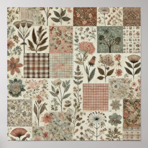 Rustik lantlig salvia grön lapptäcke Quilt Blommig Poster