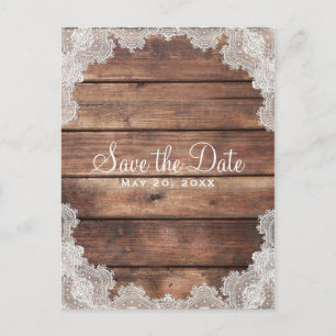 Rustik Lantlig Trä Romantisk Spets Save the Date Meddelande Vykort