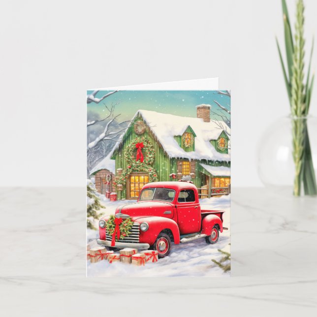 Rustik lantlig vinter hemman glad jul helgkort (Framsida)