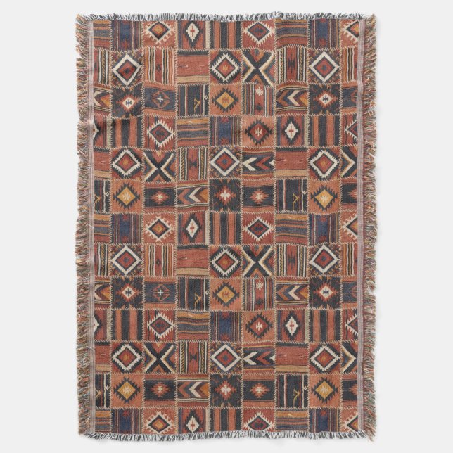 Rustik lapptäcke Kilim Geometrisk gobeläng Filt (Framsidan Vertikal)