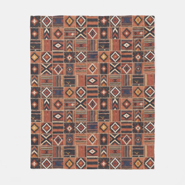 Rustik lapptäcke Kilim geometrisk gobeläng Fleecefilt (Framsidan)