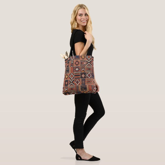 Rustik lapptäcke Kilim geometrisk gobeläng Tygkasse (På modell)