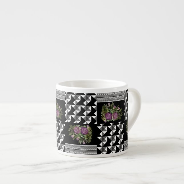 Rustik, lapptäcke, rosor espressomugg (Framsida höger)