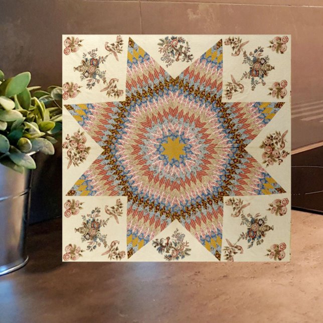 Rustik lapptäcke stjärna av Betlehem Kakelplatta (A colorful, rustic, vintage patchwork quilt pattern tile. Great for country home or modern farmhouse)