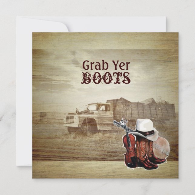 Rustik lastbil för bondgård - västerländsk country inbjudningar (Framsida)