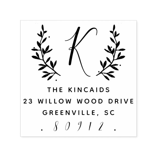 Rustik laurbärskrift monogram returadress självfärgande stämpel (Design)