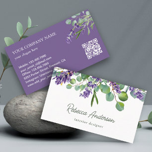 Rustik Lavendel Blommig Eukalyptus QR-kod Visitkort
